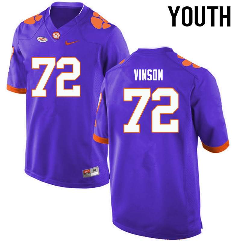 Youth Clemson Tigers Blake Vinson #72 Colloge Purple NCAA Game Football Jersey Special RYE50N7S