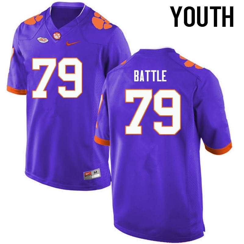 Youth Clemson Tigers Isaiah Battle #79 Colloge Purple NCAA Game Football Jersey Trade NCD63N1Q