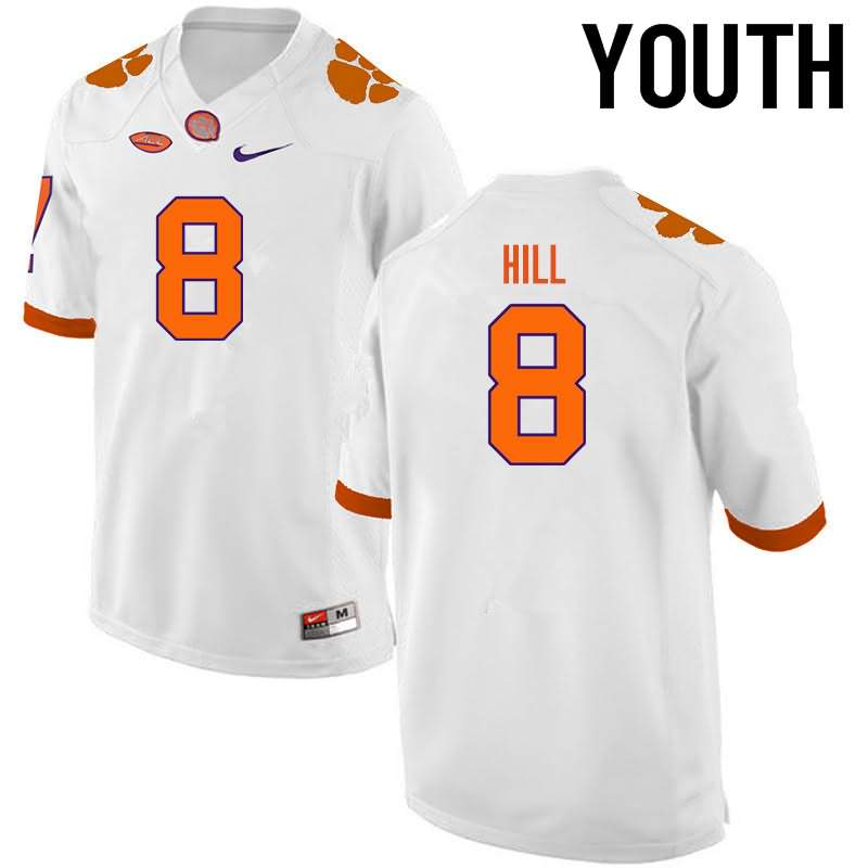 Youth Clemson Tigers Tye Hill #8 Colloge White NCAA Game Football Jersey Lightweight IRE43N4D