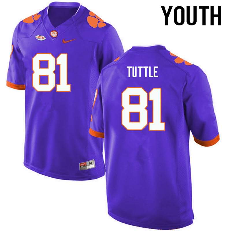 Youth Clemson Tigers Kanyon Tuttle #81 Colloge Purple NCAA Elite Football Jersey Jogging QSF36N6I