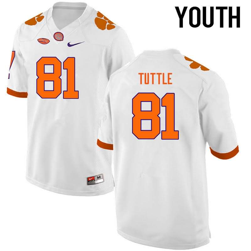 Youth Clemson Tigers Kanyon Tuttle #81 Colloge White NCAA Game Football Jersey Authentic STS72N3T