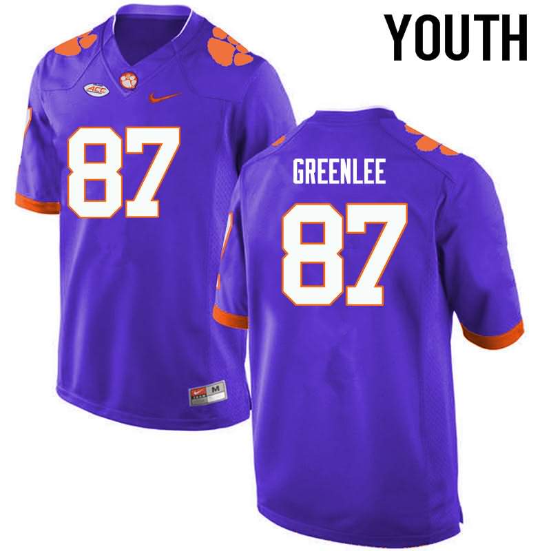 Youth Clemson Tigers D.J. Greenlee #87 Colloge Purple NCAA Game Football Jersey Trade WCY83N2G