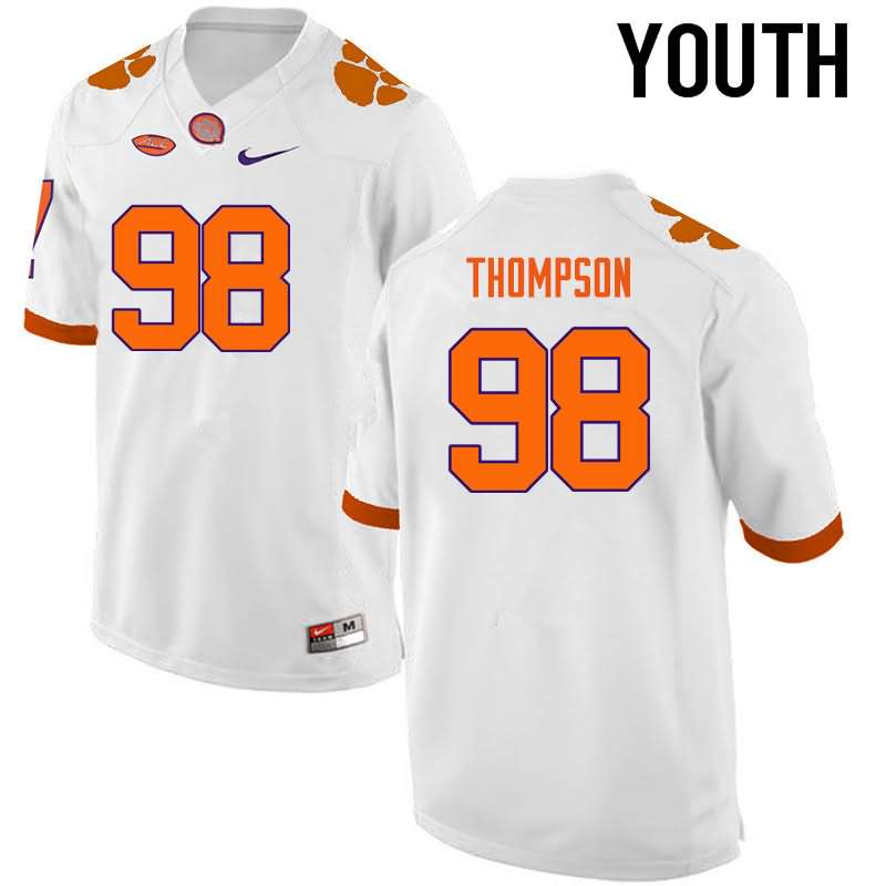 Youth Clemson Tigers Brandon Thompson #98 Colloge White NCAA Game Football Jersey Customer ZOJ15N3W